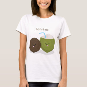 Niedlicher Kawaii Kokosnuss Cartoon Illustration T-Shirt