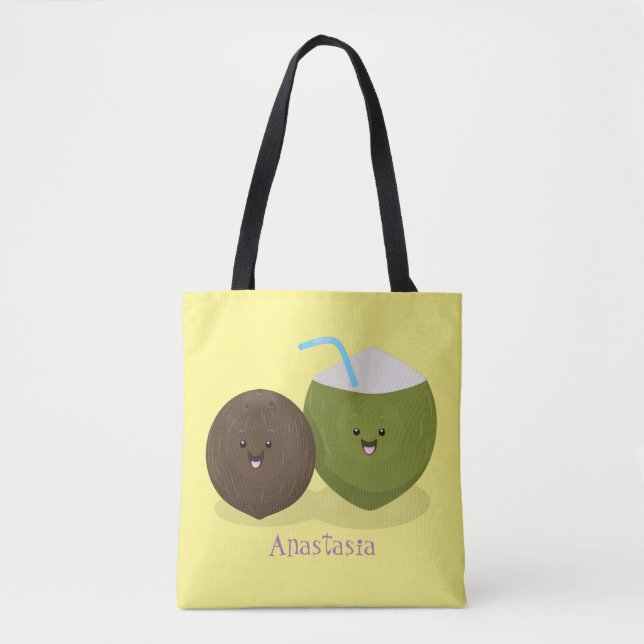 Niedlicher Kawaii Kokosnuss Cartoon Illustration Tasche (Vorderseite)