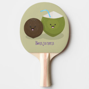 Niedlicher Kawaii Kokosnuss Cartoon Illustration Tischtennis Schläger
