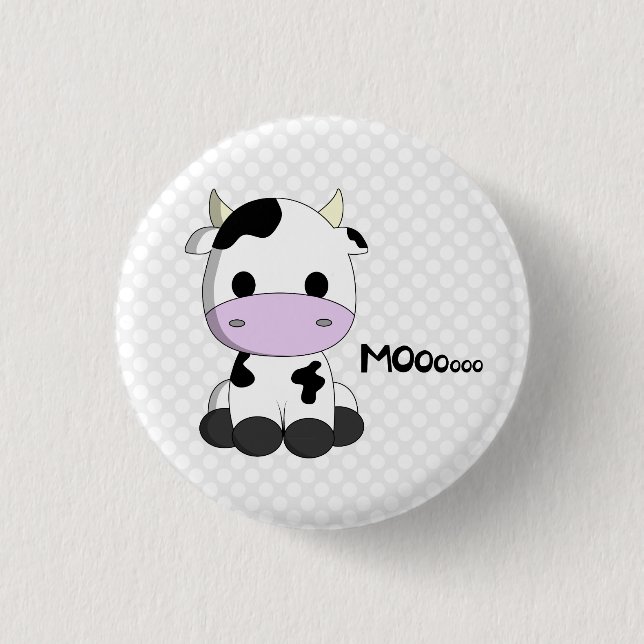 Niedlicher kawaii Kuh-Cartoon auf retro Button (Vorderseite)