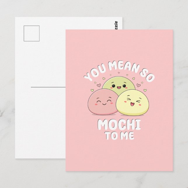 Niedlicher Kawaii Mochi Food Pub Pastel Pink Liebe Postkarte (Vorne/Hinten)