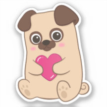 Niedlicher Kawaii Mops Rosa Herz Valentine