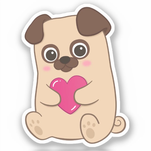 Niedlicher Kawaii Mops Rosa Herz Valentine Aufkleber (Vorderseite)