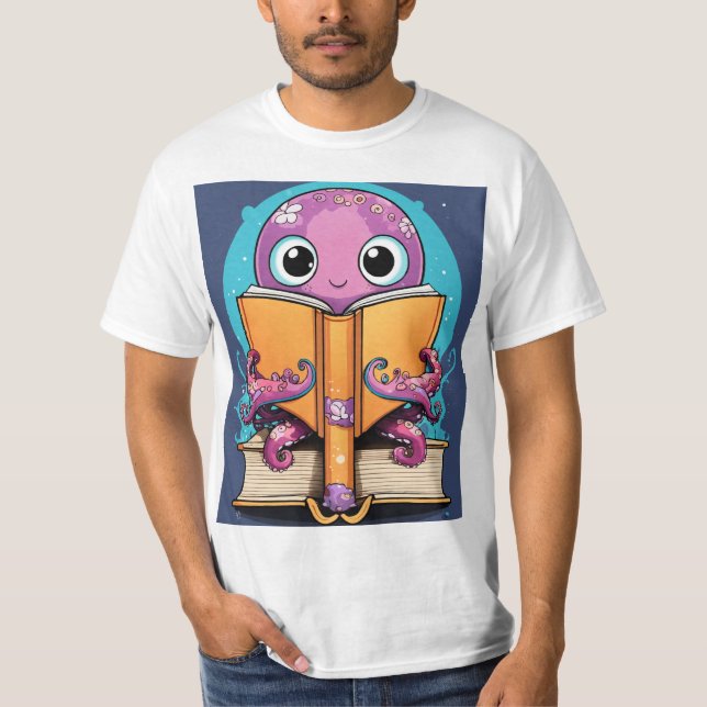 Niedlicher Kawaii Octopus T - Shirt zum Lesen von  (Vorderseite)