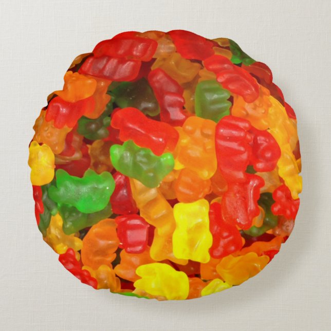 niedlicher Kawaii-Orangengelber Farbenbär Rundes Kissen (Vorderseite)
