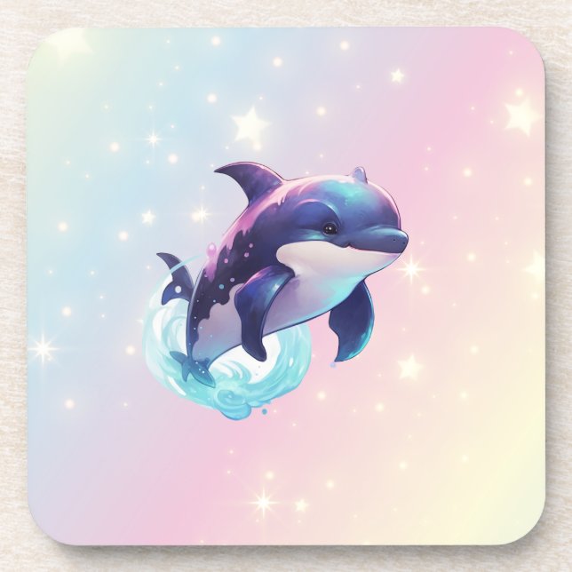 Niedlicher Kawaii Orca Killer Whale Pink und Blau Getränkeuntersetzer (Vorderseite)