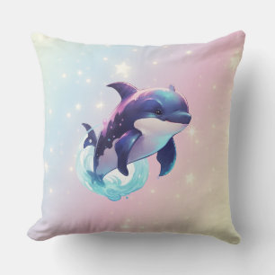 Niedlicher Kawaii Orca Killer Whale Pink und Blau Kissen