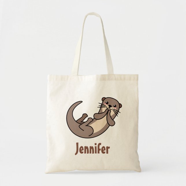 Niedlicher Kawaii-Otter im Emoji-Stil Tragetasche (Vorne)