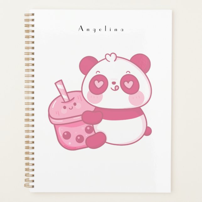 Niedlicher Kawaii Panda Bär mit Drink Planer (Vorderseite)