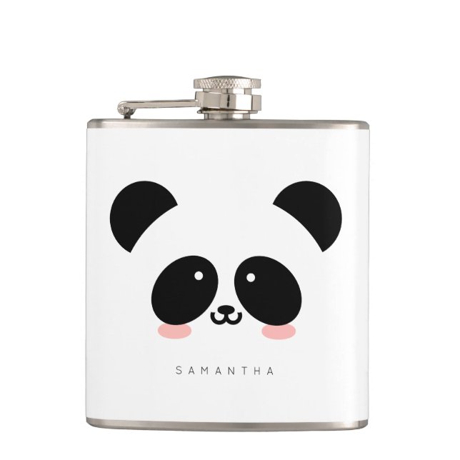 Niedlicher Kawaii-Panda| Name hinzufügen Flachmann (Vorderseite)