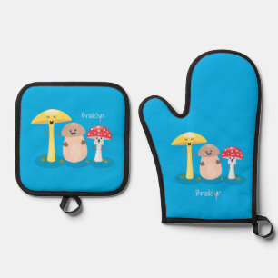 Niedlicher Kawaii-Pilzpilz Ofenhandschuh & Topflappen-Set