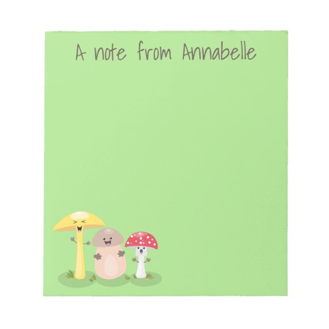 Niedlicher Kawaii-Pilzpilz-Toadstool-Cartoon Notizblock (Vorderseite)