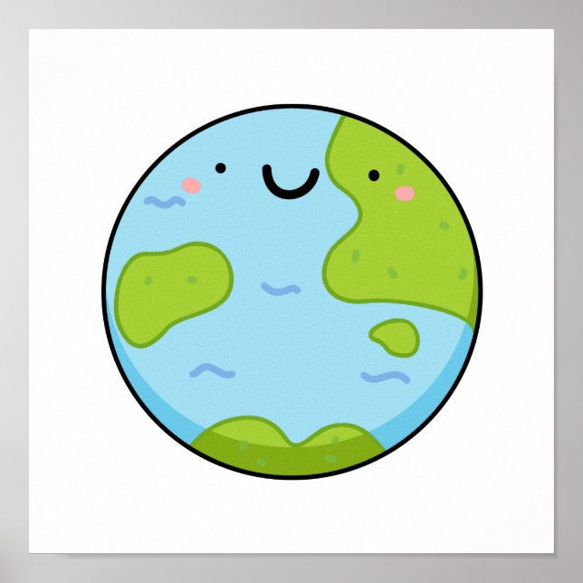 Niedlicher Kawaii Planet Erde Poster (Vorne)