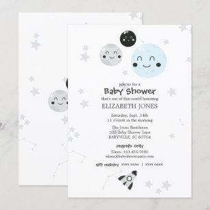 Niedlicher Kawaii Planet und Mond-Baby-Dusche Einladung