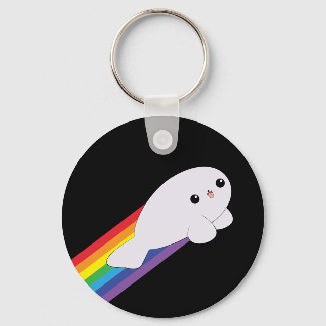 Niedlicher Kawaii Rainbow Rocket Baby Siegel Schlü Schlüsselanhänger (Vorderseite)