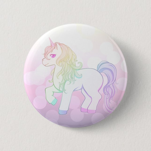 Niedlicher kawaii Regenbogen farbiges Unicornpony Button (Vorderseite)