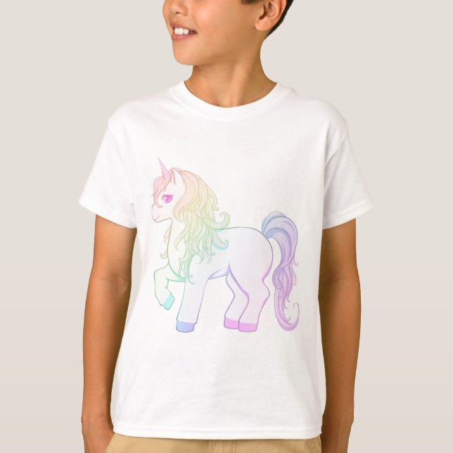 Niedlicher kawaii Regenbogen farbiges Unicornpony T-Shirt (Vorderseite)