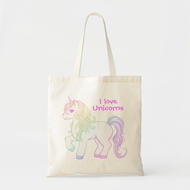 Niedlicher kawaii Regenbogen farbiges Unicornpony Tragetasche (Vorne)
