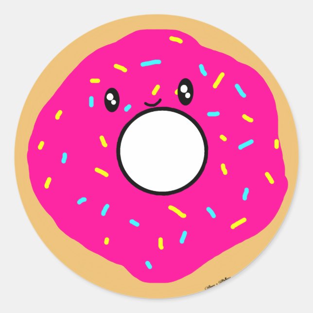 Niedlicher Kawaii Rosa Donut mit Sprinklen Runder Aufkleber (Vorderseite)