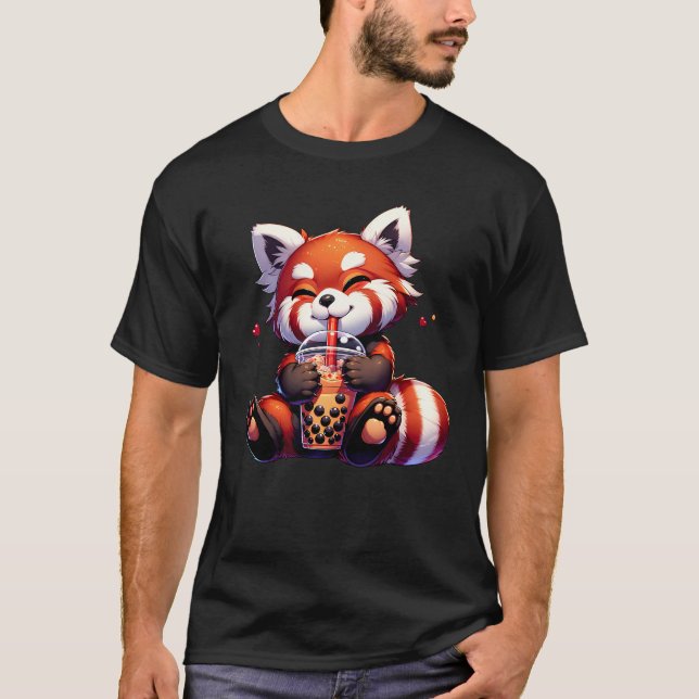 Niedlicher Kawaii Roter Panda Drink Bubble Tee Tee (Vorderseite)