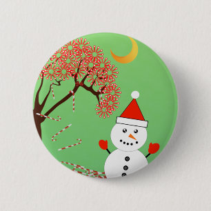 Niedlicher Kawaii Snowman mit CandyCane Tree Button