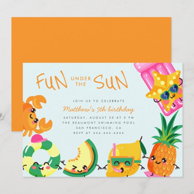 Niedlicher Kawaii Sommerspass unter Sonnenschein K Einladung (Vorne/Hinten)
