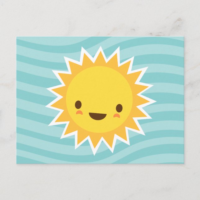 Niedlicher Kawaii-Sonnenkarikaturenzeichner auf bl Postkarte (Vorderseite)