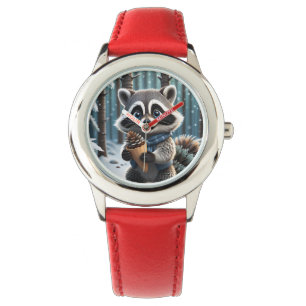 Niedlicher Kawaii-Stil Raccoon mit Pine-Creme-Kege Armbanduhr