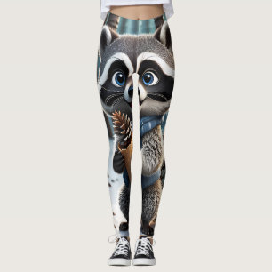 Niedlicher Kawaii-Stil Raccoon mit Pine-Creme-Kege Leggings