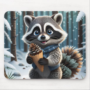 Niedlicher Kawaii-Stil Raccoon mit Pine-Creme-Kege Mousepad