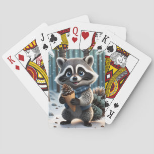 Niedlicher Kawaii-Stil Raccoon mit Pine-Creme-Kege Spielkarten