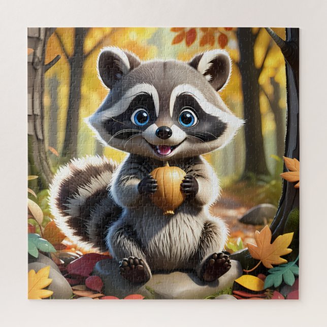 Niedlicher Kawaii-Stil Racoon mit Eichel (Vertikal)