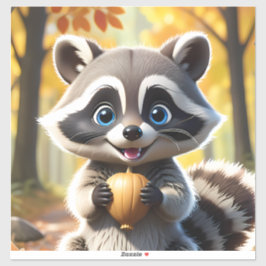 Niedlicher Kawaii-Stil Racoon mit Eichel Aufkleber