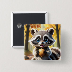 Niedlicher Kawaii-Stil Racoon mit Eichel Button