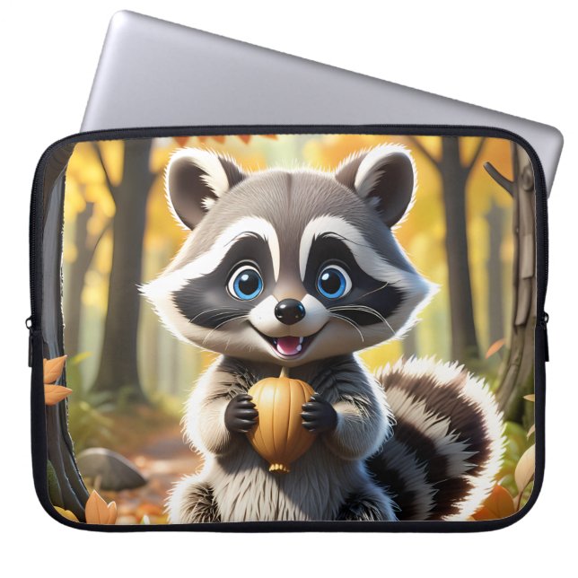 Niedlicher Kawaii-Stil Racoon mit Eichel Laptopschutzhülle (Vorderseite)