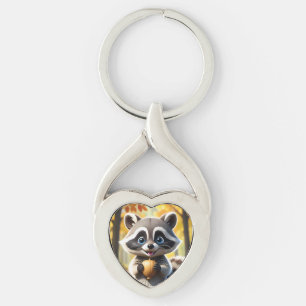 Niedlicher Kawaii-Stil Racoon mit Eichel Schlüsselanhänger