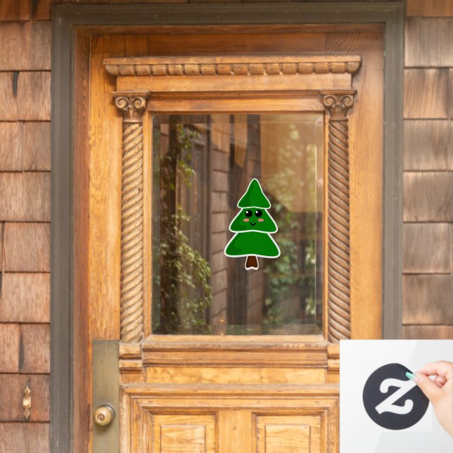 Niedlicher Kawaii-Stil Weihnachtsbaum Fensteraufkleber (Haustür)