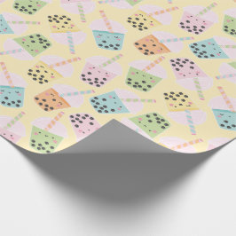 Niedlicher Kawaii Style Bubble Tee auf hellgelb Geschenkpapier