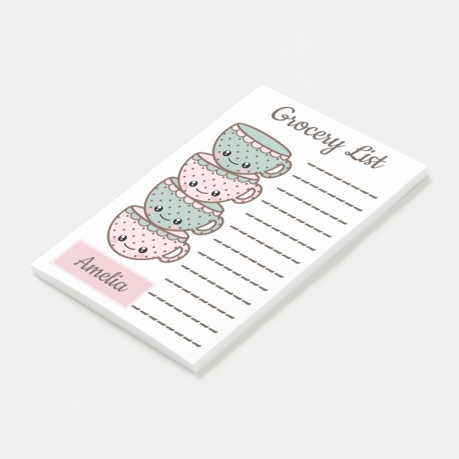 Niedlicher Kawaii Teacups Personalisierte Lebensmi Post-it Klebezettel (angewinkelt)