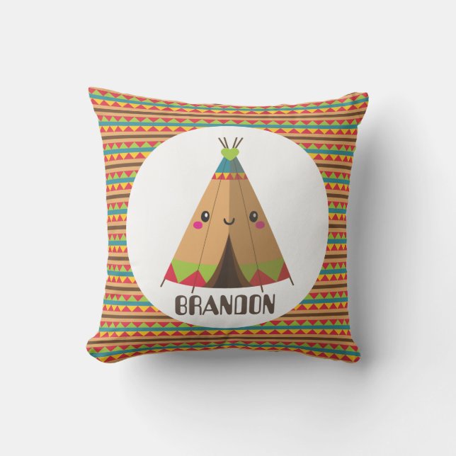 Niedlicher Kawaii-Teepee mit Namen Jungs Dekorkiss Kissen (Vorderseite)