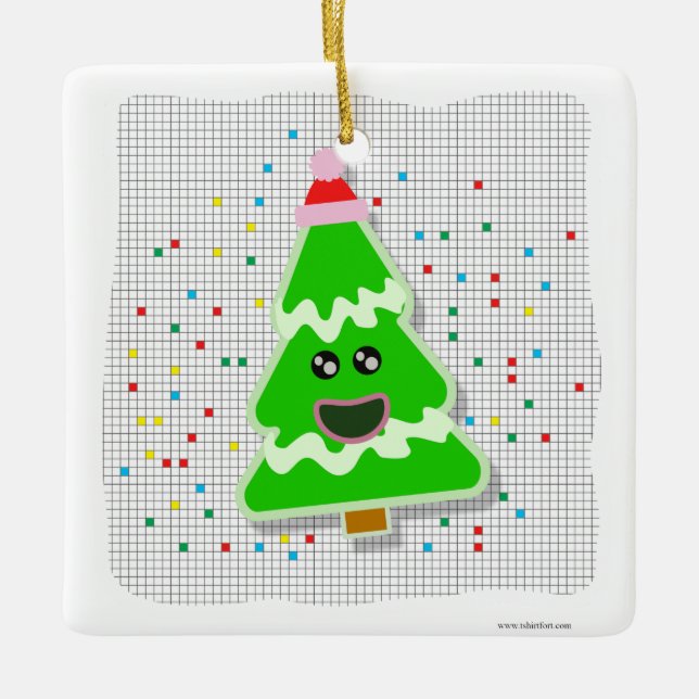 Niedlicher Kawaii Weihnachtsbaum Cartoon Keramikornament (Vorderseite)