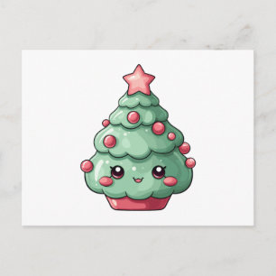 Niedlicher Kawaii-Weihnachtsbaum mit lächelndem Ge Feiertagspostkarte