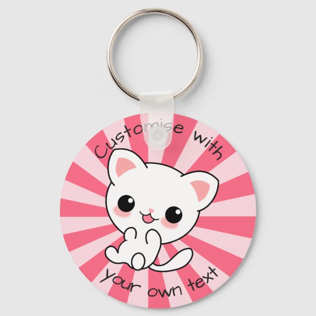 Niedlicher Kawaii Weißkatzenjacke Benutzerdefinier Schlüsselanhänger (Vorderseite)