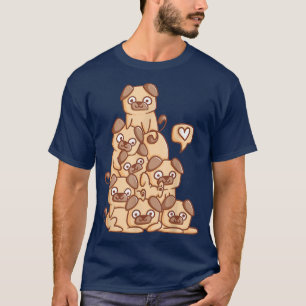 Niedlicher Kawaii Welpe Mops Dog Pile Chibi Girls T-Shirt