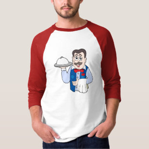Niedlicher Kellner mit Mahlzeit T-Shirt