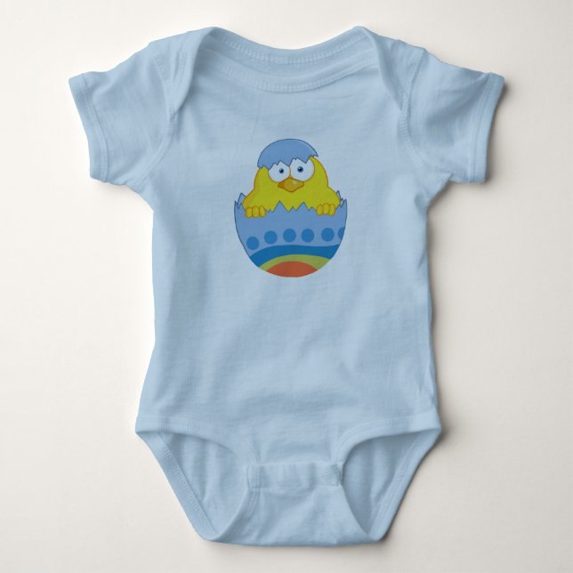 Niedlicher Kicherhahn aus blauem, bunten Ei Baby Strampler (Vorderseite)