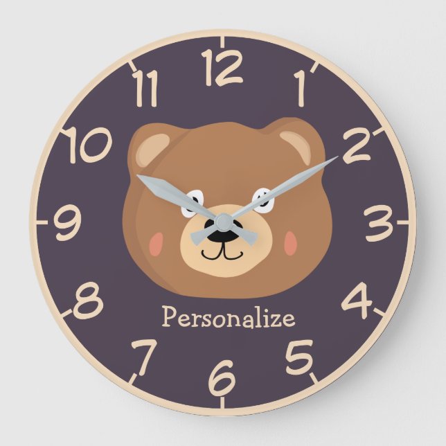 Niedlicher Kid Teddy Bear Cartoon Brown Bear perso Große Wanduhr (Vorderseite)