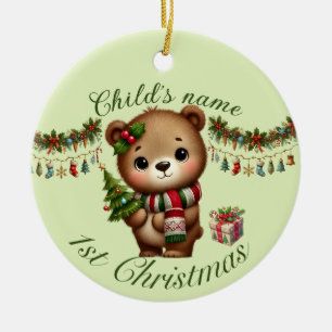Niedlicher Kinderbär im Weihnachtsgeschenk Keramik Ornament