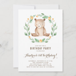 Niedlicher Kinderbär Watercolor - Erster Geburtsta Einladung