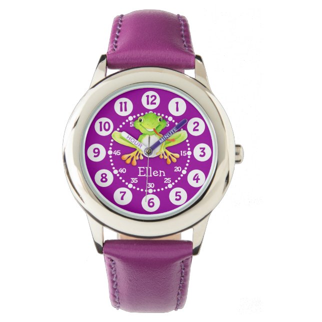 Niedlicher Kinderfrosch und Namensüberwachung Armbanduhr (Vorderseite)